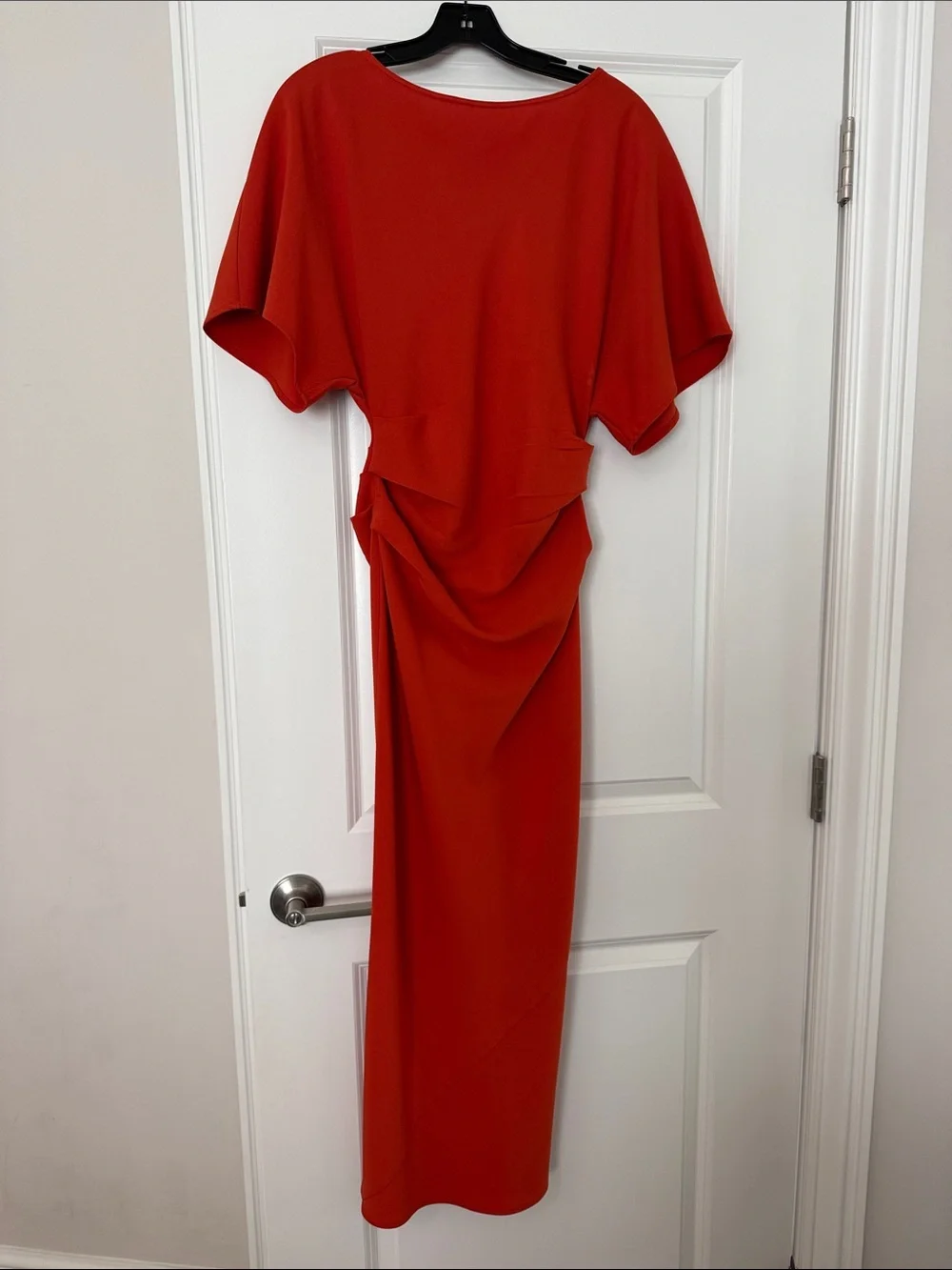 STAUD Bold Orange Maxi Dress with Subtle Draping